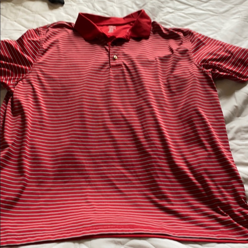 Men’s Reebok golf polo, size 2XL, red striped.